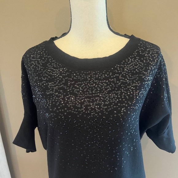 Women's Beautiful Calvin Klein Sequined black silk blend sweater, Size L - Picture 2 of 9